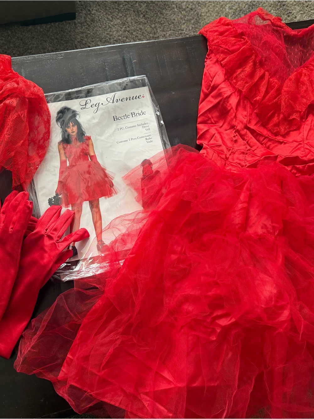 Leg Avenue Red Tulle Beetle Bride Costume with Gloves